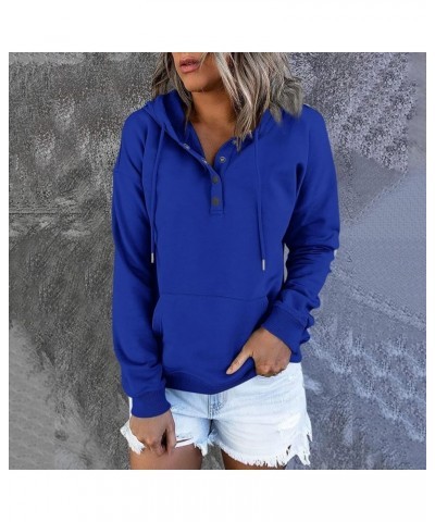 Women'S Fashion Hoodies & Sweatshirts Fall Buttons Vneck Hoodie Long Sleeve Drawstring Pockets Pullover Casual Outfits J159-r...