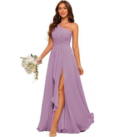 Chiffon One Shoulder Bridesmaid Dress with Pleated Bodice Long A Line Prom Dress for Women RS028 Dusty Purple $36.57 Dresses