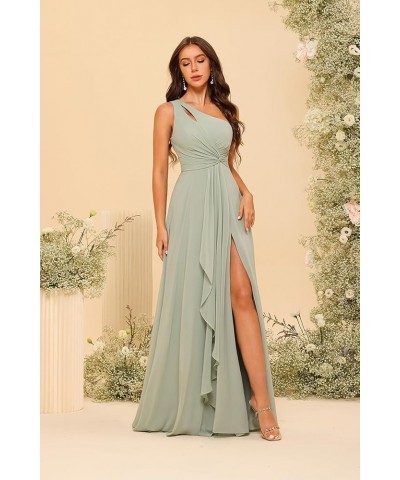 Chiffon One Shoulder Bridesmaid Dress with Pleated Bodice Long A Line Prom Dress for Women RS028 Dusty Purple $36.57 Dresses