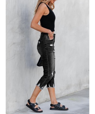 Women's Distressed Raw Hem Boyfriend Jeans Ripped Straight Leg Denim Pants C Black $20.51 Jeans