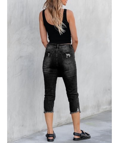 Women's Distressed Raw Hem Boyfriend Jeans Ripped Straight Leg Denim Pants C Black $20.51 Jeans