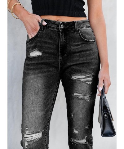 Women's Distressed Raw Hem Boyfriend Jeans Ripped Straight Leg Denim Pants C Black $20.51 Jeans