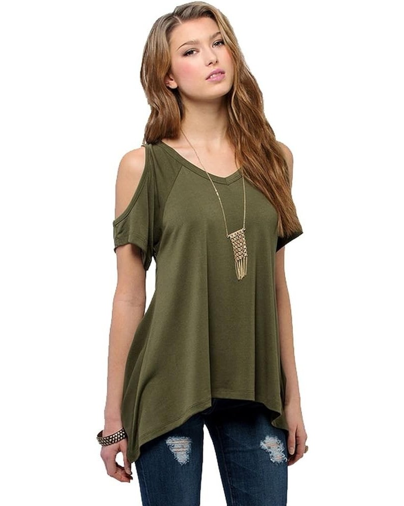 Women's Vogue Shoulder Off Wide Hem Design Top Shirt Army Green $13.12 Blouses