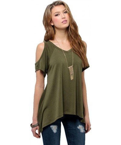 Women's Vogue Shoulder Off Wide Hem Design Top Shirt Army Green $13.12 Blouses