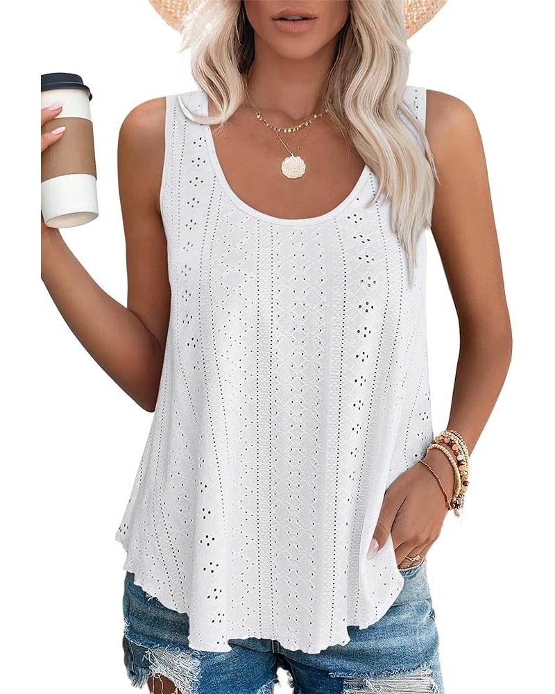 Womens Tank Tops Sleeveless Eyelet Embroidery Scoop Neck Loose Fit Casual Summer Flowy A-white $13.49 Tanks