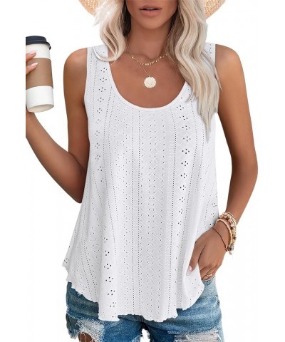 Womens Tank Tops Sleeveless Eyelet Embroidery Scoop Neck Loose Fit Casual Summer Flowy A-white $13.49 Tanks