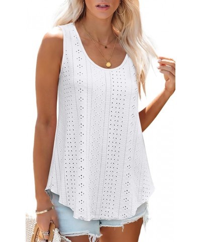 Womens Tank Tops Sleeveless Eyelet Embroidery Scoop Neck Loose Fit Casual Summer Flowy A-white $13.49 Tanks