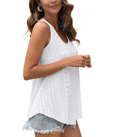 Womens Tank Tops Sleeveless Eyelet Embroidery Scoop Neck Loose Fit Casual Summer Flowy A-white $13.49 Tanks