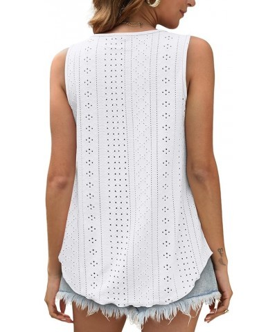 Womens Tank Tops Sleeveless Eyelet Embroidery Scoop Neck Loose Fit Casual Summer Flowy A-white $13.49 Tanks