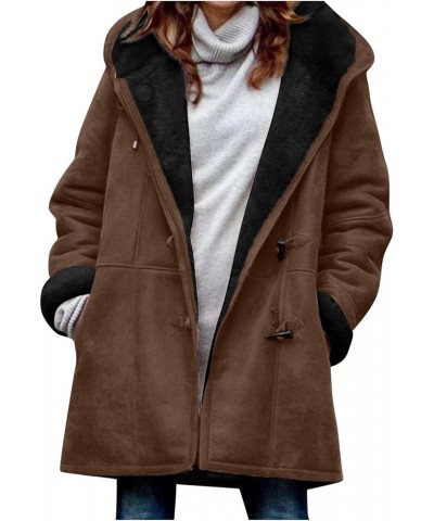 Winter Coats for Women Trendy 2023 Faux Fur Pea Coat Warm Sherpa Fleece Lined Distressed Jackets Hooded Parka 09 Coffee $9.00...