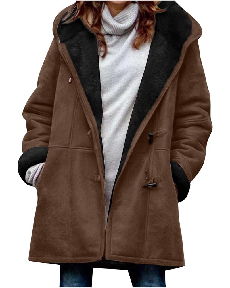 Winter Coats for Women Trendy 2023 Faux Fur Pea Coat Warm Sherpa Fleece Lined Distressed Jackets Hooded Parka 09 Coffee $9.00...