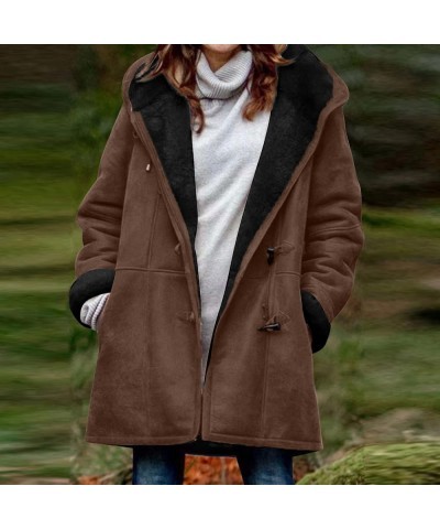 Winter Coats for Women Trendy 2023 Faux Fur Pea Coat Warm Sherpa Fleece Lined Distressed Jackets Hooded Parka 09 Coffee $9.00...