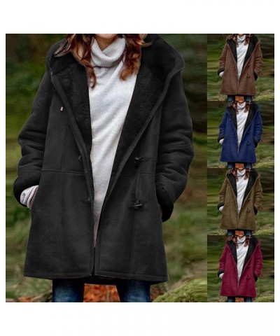 Winter Coats for Women Trendy 2023 Faux Fur Pea Coat Warm Sherpa Fleece Lined Distressed Jackets Hooded Parka 09 Coffee $9.00...