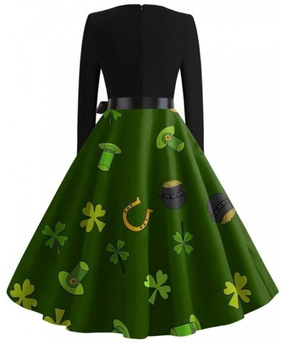 St. Patrick's Day Dress for Women,A-Line Holiday Dress Casual V-Neck Long Sleeve Loose Elegant Midi Dress for Party 01-dark G...