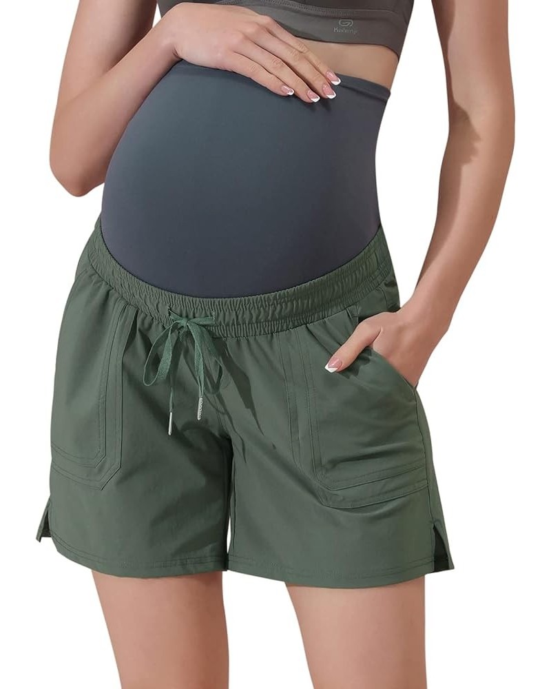 Maternity Hiking Shorts Quick Dry Waterproof 5" Workout Sports Shorts Outdoor Casual Olive Green $15.08 Activewear