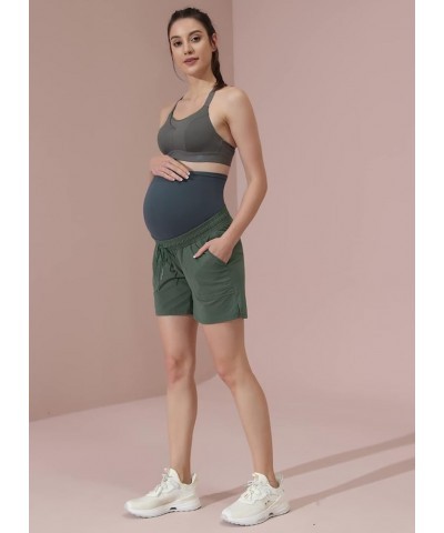 Maternity Hiking Shorts Quick Dry Waterproof 5" Workout Sports Shorts Outdoor Casual Olive Green $15.08 Activewear