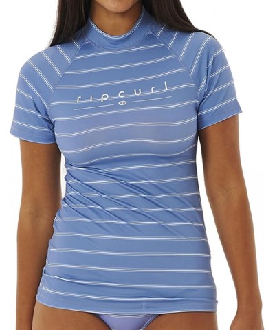 Womens Golden Rays Short Sleeve UV Rash Vest 131WRV - Blue/White Blue $15.30 Activewear