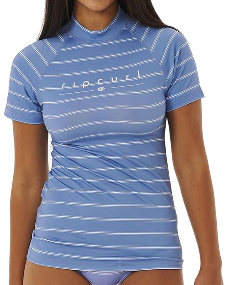 Womens Golden Rays Short Sleeve UV Rash Vest 131WRV - Blue/White Blue $15.30 Activewear