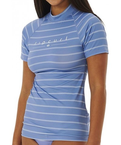 Womens Golden Rays Short Sleeve UV Rash Vest 131WRV - Blue/White Blue $15.30 Activewear