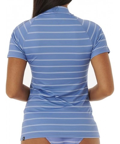 Womens Golden Rays Short Sleeve UV Rash Vest 131WRV - Blue/White Blue $15.30 Activewear