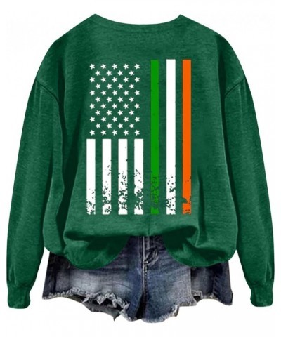 St. Patrick's Day Flag Shamrock Print Sweatshirt for Women Novelty Crewneck Casual Pullover 2024 Lucky Irish Blessed Outfits ...