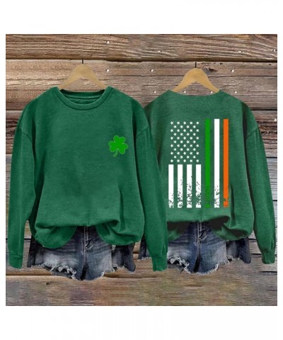 St. Patrick's Day Flag Shamrock Print Sweatshirt for Women Novelty Crewneck Casual Pullover 2024 Lucky Irish Blessed Outfits ...