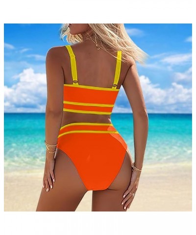 Womens Sports Bra Bikini Set Color Block Two Piece Swimsuit High Waisted Cheeky Bathing Suits Tummy Control Swimsuit Sexy Bik...