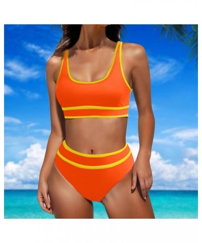 Womens Sports Bra Bikini Set Color Block Two Piece Swimsuit High Waisted Cheeky Bathing Suits Tummy Control Swimsuit Sexy Bik...