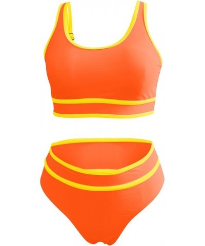 Womens Sports Bra Bikini Set Color Block Two Piece Swimsuit High Waisted Cheeky Bathing Suits Tummy Control Swimsuit Sexy Bik...