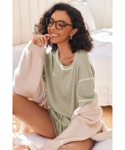 Womens Pajama Sets Waffle Knit Lounge Set Two Piece Loungewear Matching Outfits Set With Pockets Moon Gray $16.81 Activewear