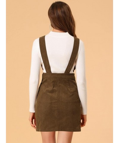 Women's Corduroy Overall V Neck Strap Mini Pinafore Dress Brown $20.89 Overalls