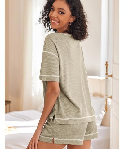 Womens Pajama Sets Waffle Knit Lounge Set Two Piece Loungewear Matching Outfits Set With Pockets Moon Gray $16.81 Activewear