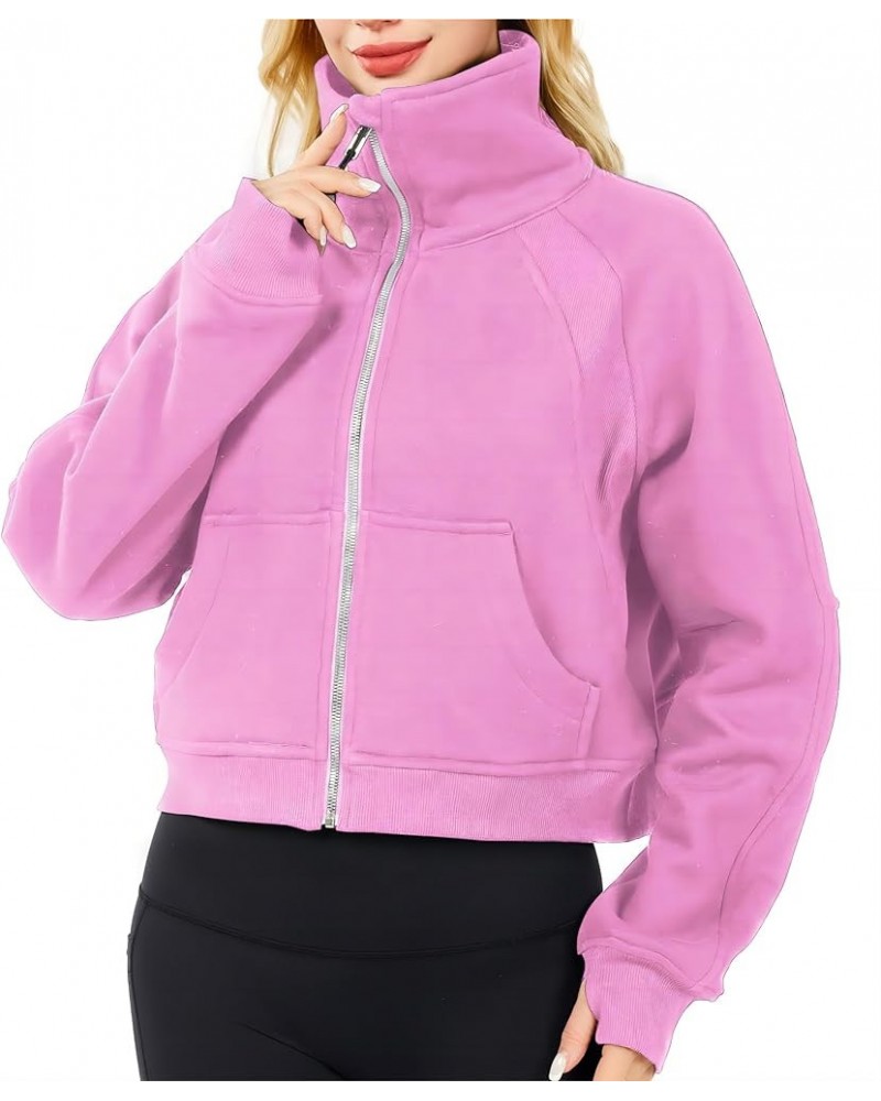 Womens Cropped Half Zip Sweatshirt Jacket Pullover Fleece Quarter Hoodies Spring Fall Outfits Clothes with Thumb Hole Purple ...