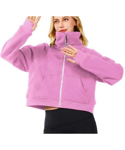 Womens Cropped Half Zip Sweatshirt Jacket Pullover Fleece Quarter Hoodies Spring Fall Outfits Clothes with Thumb Hole Purple ...