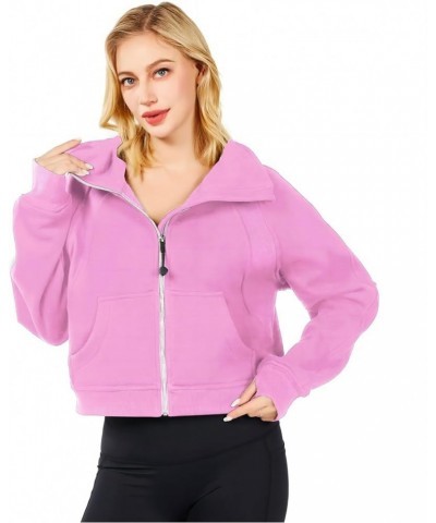 Womens Cropped Half Zip Sweatshirt Jacket Pullover Fleece Quarter Hoodies Spring Fall Outfits Clothes with Thumb Hole Purple ...