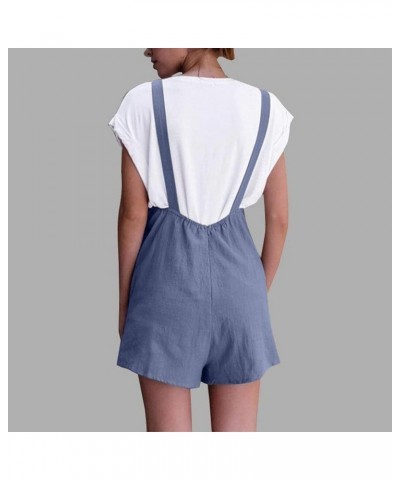 Women's Shorts Overalls Casual Summer Womens Sleeveless Cotton Linen Romper Overalls Bib Jumpsuit Shorts With Pockets Z4-blue...