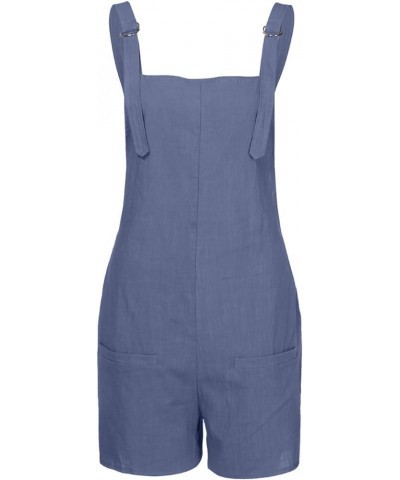 Women's Shorts Overalls Casual Summer Womens Sleeveless Cotton Linen Romper Overalls Bib Jumpsuit Shorts With Pockets Z4-blue...