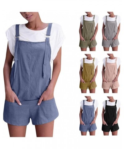 Women's Shorts Overalls Casual Summer Womens Sleeveless Cotton Linen Romper Overalls Bib Jumpsuit Shorts With Pockets Z4-blue...