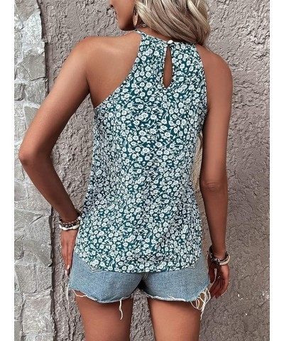 Women's Leopard Print Halter Top Shirt Casual Button Sleeveless Vest Ditsy Floral Green $9.89 Vests