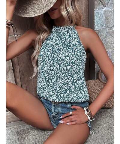 Women's Leopard Print Halter Top Shirt Casual Button Sleeveless Vest Ditsy Floral Green $9.89 Vests