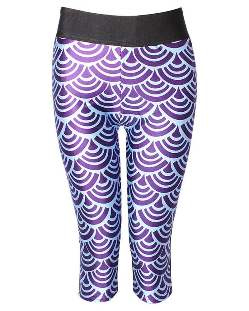 Women's 3D Geometric Print Workout Running Capri Pants Crop Leggings Purple Scales $9.66 Leggings