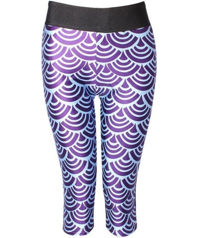 Women's 3D Geometric Print Workout Running Capri Pants Crop Leggings Purple Scales $9.66 Leggings