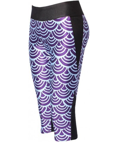 Women's 3D Geometric Print Workout Running Capri Pants Crop Leggings Purple Scales $9.66 Leggings