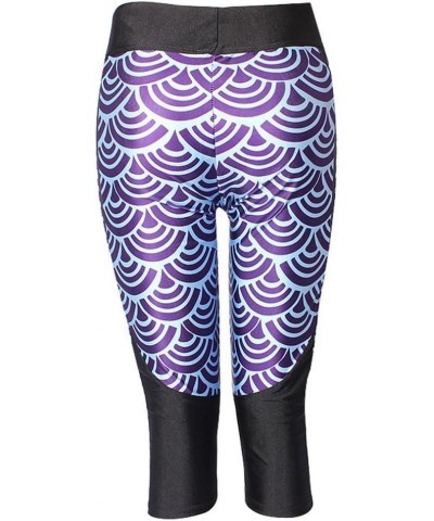 Women's 3D Geometric Print Workout Running Capri Pants Crop Leggings Purple Scales $9.66 Leggings