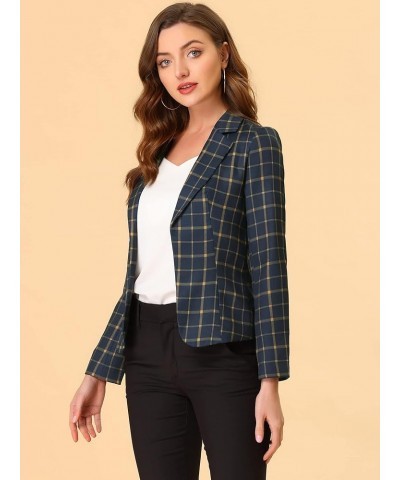 Women's Open Front Notch Lapel Printed Casual Office Blazer Jacket Dark Blue-plaid $22.79 Blazers