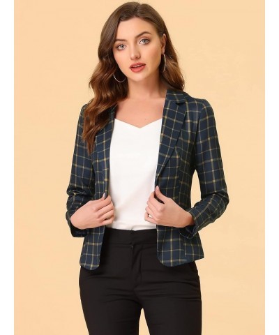 Women's Open Front Notch Lapel Printed Casual Office Blazer Jacket Dark Blue-plaid $22.79 Blazers