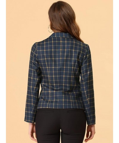 Women's Open Front Notch Lapel Printed Casual Office Blazer Jacket Dark Blue-plaid $22.79 Blazers