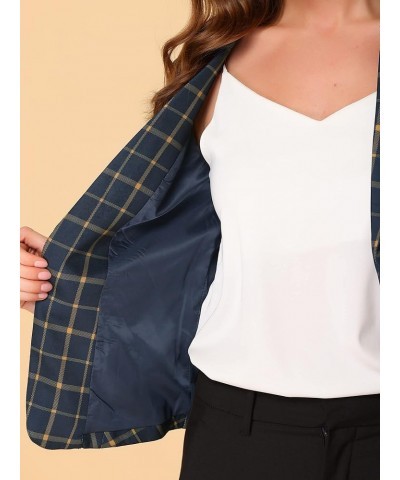 Women's Open Front Notch Lapel Printed Casual Office Blazer Jacket Dark Blue-plaid $22.79 Blazers