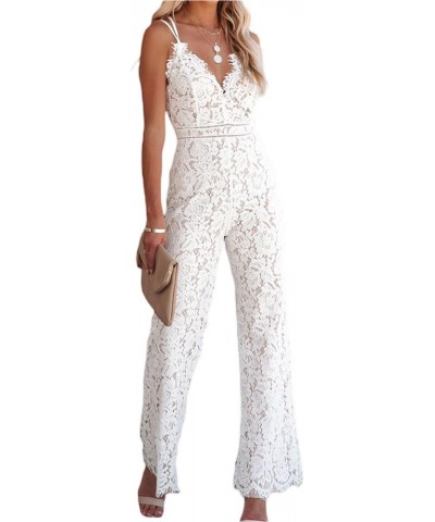 Sexy Jumpsuit for Women Lace Spaghetti Straps V Neck High Waist One Piece Wide Leg Jumpsuits Pants Backless Rompers White $9....