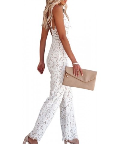 Sexy Jumpsuit for Women Lace Spaghetti Straps V Neck High Waist One Piece Wide Leg Jumpsuits Pants Backless Rompers White $9....